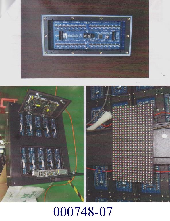 LED-Anzeigevorrichtung, (Anzeigepaneel)
- aus einer mit 512 farbigen Leuchtdioden und (auf der Rückseite) weiteren aktiven und passiven Bauelementen bestückten gedruckten Schaltung, in einem Gehäuse aus Kunststoff, 
- die einzelnen Paneele dienen zur Herstellung von Videowalls (nicht Gegenstand dieser VZTA) für Veranstaltungen jeglicher Art,
(Abbildung siehe Anhang)

"Elektrisches Sichtsignalgerät, Anzeigetafel mit Leuchtdiodenanzeige (LED), nicht für zivile Luftfahrzeuge – sog. LED – Anzeigepaneel"