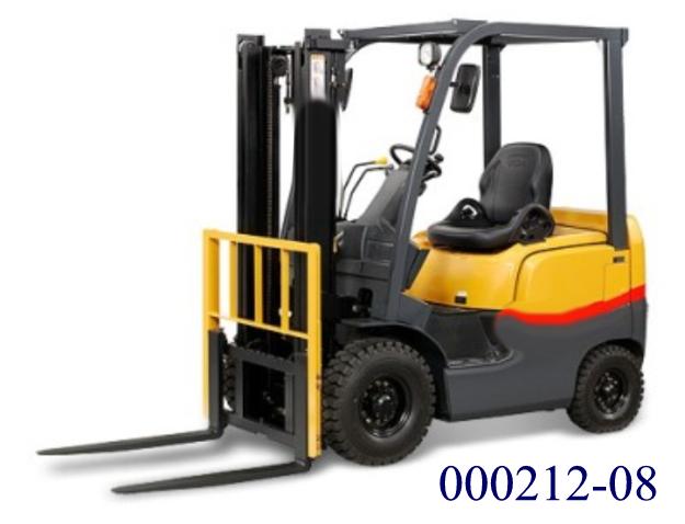 Gabelstapler mit Benzinmotor, 
- aus einem selbstfahrenden Karren mit Antriebsrädern, vierrädriger Bauweise, Lenkrad, Fahrersitz, Hubeinheit aus Hubmast und Gabelträger, gabelförmiger Lastenauflage, Benzinmotorantrieb und Hydrauliksteuerung für Hub- und Fahrbewegungen, Bedien- und Anzeigeelementen, Hupe und Sicherheitsschalter,
- mit einer Hubhöhe von 3000 mm und einer Tragkraft von 3000 kg,
- zum Heben, Transportieren und Stapeln von üblicherweise auf Paletten befindlichen Waren.

Der Benzin-Gabelstapler wird durch einen mitfahrenden Bediener gesteuert und besitzt eine Hecklenkung mit sehr großem Lenkeinschlag. 
(Abbildung siehe Anlage)

"Mit Hebevorrichtung ausgerüsteter Karren zum Fördern und für das Hantieren, andere selbstfahrende Karren, zum Heben bis auf eine Höhe von 3000 mm - sog. Benzin-Gabelstapler"