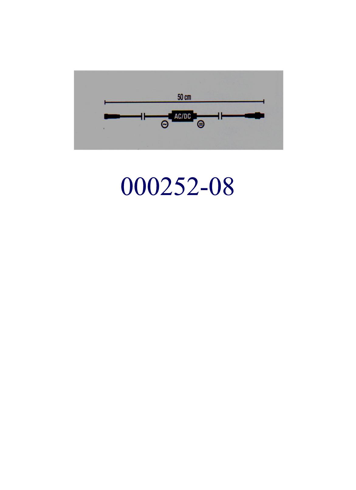 Elektrischer Stromrichter (Gleichrichter), bestehend aus einer mit aktiven und passiven Bauelementen bestückten gedruckten Schaltung in einem isolierten Gehäuse und Anschlusskabeln mit Anschlussstücken (Länge: 50 cm), zum Umwandeln einer Eingangswechselspannung in eine Ausgangsgleichspannung; das Adapterkabel dient zur Verbindung der Beleuchtungskörperserie „Quick FIX Motif“ mit der Lichtschlauchserie „Rope Light LED“.