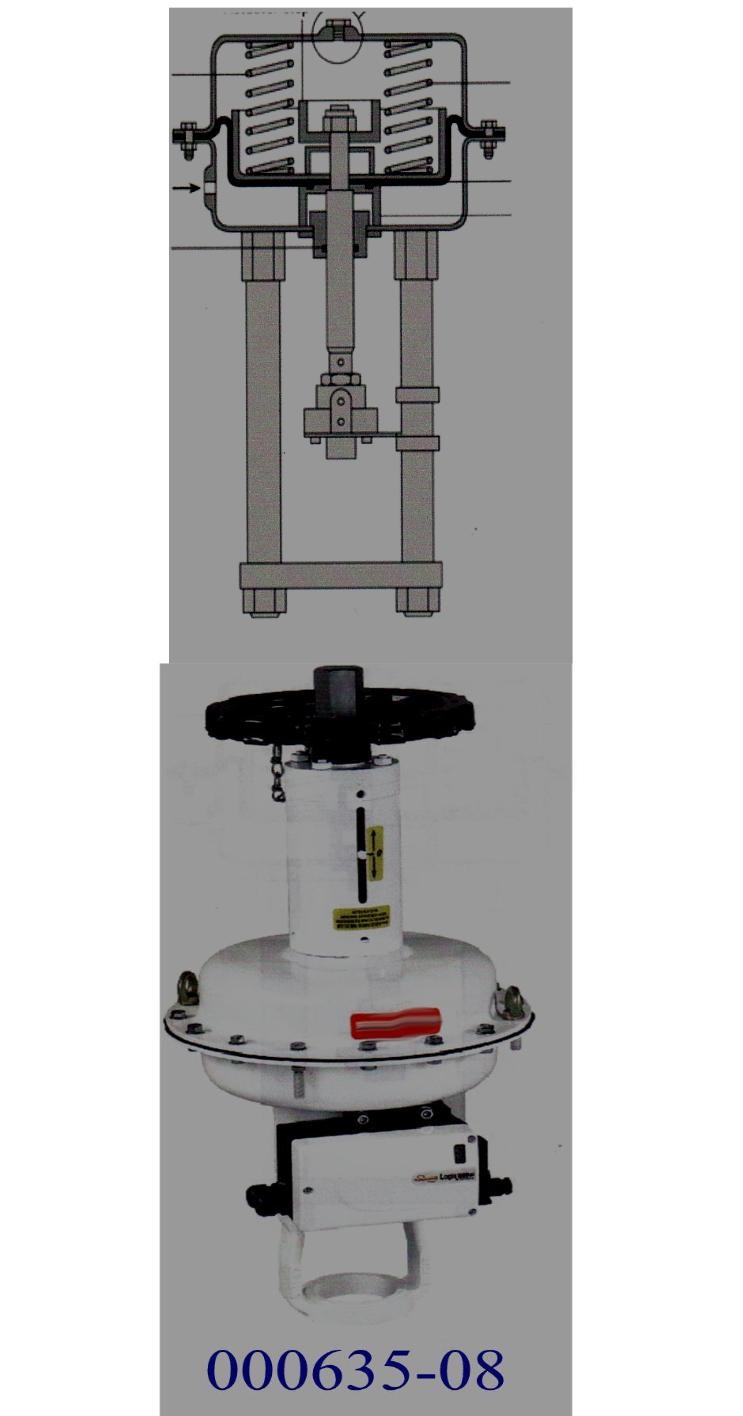 Pneumatischer Stellantrieb,
- aus einem Mehrfedernantrieb, Antriebsspindel, gewebeverstärkte Rollmembrane in einem Antriebsgehäuse aus Metall und Montagevorrichtungen (sog. Joch) zum Anbau an ein Regelventil (nicht Gegenstand dieser verbindlichen Zolltarifauskunft),
- einige Versionen der Stellantriebe sind zusätzlich mit einem Aufsatz mit mechanischem Handstellrad ausgestattet (dient zum Betätigen des Antriebes bei Ausfall des pneumatischen Systems),
- die Antriebspindel bewegt sich, wenn die Membrankraft die Kraft der Federn übersteigt,
- für druckluftbetriebene Bewegungen durch Umwandlung pneumatischer Energie in mechanische Energie,
- zum Betätigen von Regelventilen.
(Abbildung siehe Anlage)

"Druckluftmotor, linear arbeitend - pneumatischer Stellantrieb".