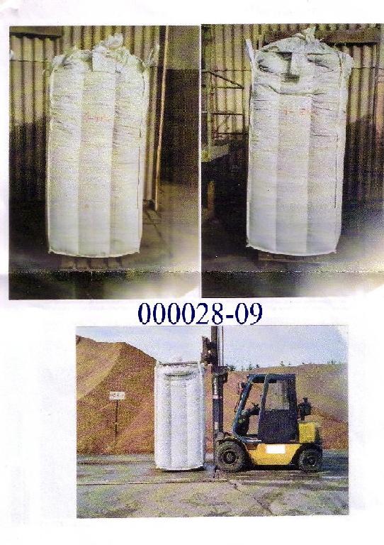 Sack zu Verpackungszwecken (flexibler Schüttgutbehälter)
- mit den Grössen von 100 Lt bis 2.000 Lt (0,1 – 2 m³),
- bestehend aus einem Gewebe aus Streifen aus 90 % Polypropylen und 10 % Polyethylen (Polyolefin),
- am oberen Rand an den vier Ecken mit angenähten Aufhängegurten,
- durch Zusammennähen konfektioniert,
- wird laut Antrag zur Großverpackung FIBC (Flexible Intermediate Bulk Container) diverser Waren verwendet.
