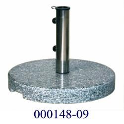 Schirmständer 
- bestehend aus einem scheibenförmigen Sockel aus Granit (laut Herstellerbeschreibung) mit eingearbeiteten Laufrollen als Transportmöglichkeit,
- mit einem Rohr aus Edelstahl als Befestigungsvorrichtung für einen Schirm versehen,
- mit einem Gewicht von ca. 40 kg.