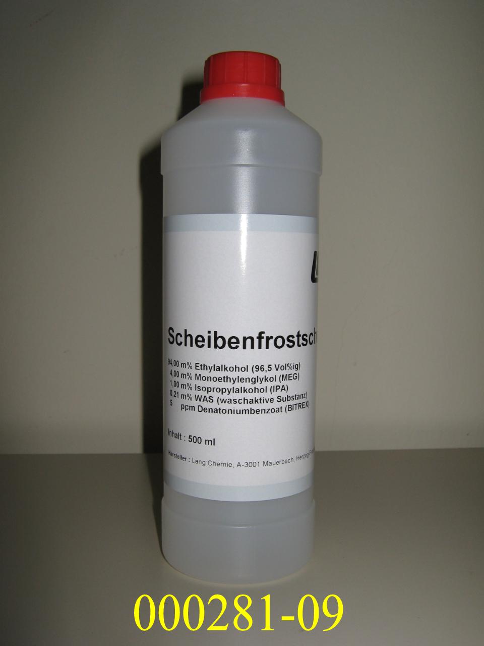 Farbloses, klares, mit Wasser klar mischbares und schäumendes, alkoholhaltiges, nicht verbrauchssteuerpflichtiges, zubereitetes Gefrierschutzmittel bzw. zubereitete Flüssigkeit zum Enteisen, auf der Grundlage von mit Isopropylalkohol (2-Propanol) und Bitrex (Denatoniumbenzoat) ausreichend vergälltem Alkohol mit Zusatz von Monoethylenglykol und Tensid; keine Ware der Position 2207.