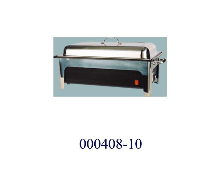 Elektrischer Warmhaltebehälter („chafing dish“) aus Edelstahl, (Abmessungen: LxBxH ca.
664x377x243 mm).
Ein „Chafing-Dish“, ist ein Behälter zum Warmhalten von Speisen. Der Speisenbehälter (GN-Behälter) ruht auf einem Gestell in einem Wasserbad, mit einer darunterliegenden Heizvorrichtung (elektrische Wärmeplatte). Weiters besitzt der Behälter einen abnehmbaren Deckel mit Griff.
Die Vorrichtung wird in Einrichtungen verwendet, die Buffets anrichten (Gastronomie), um die Speisen mit Hilfe des Wasserbades warm zu halten (das warme Wasser, in das die Speisenbehälter getaucht sind, wird durch die Brenner auf konstanter Temperatur gehalten).
(Abbildungen siehe Anlage)