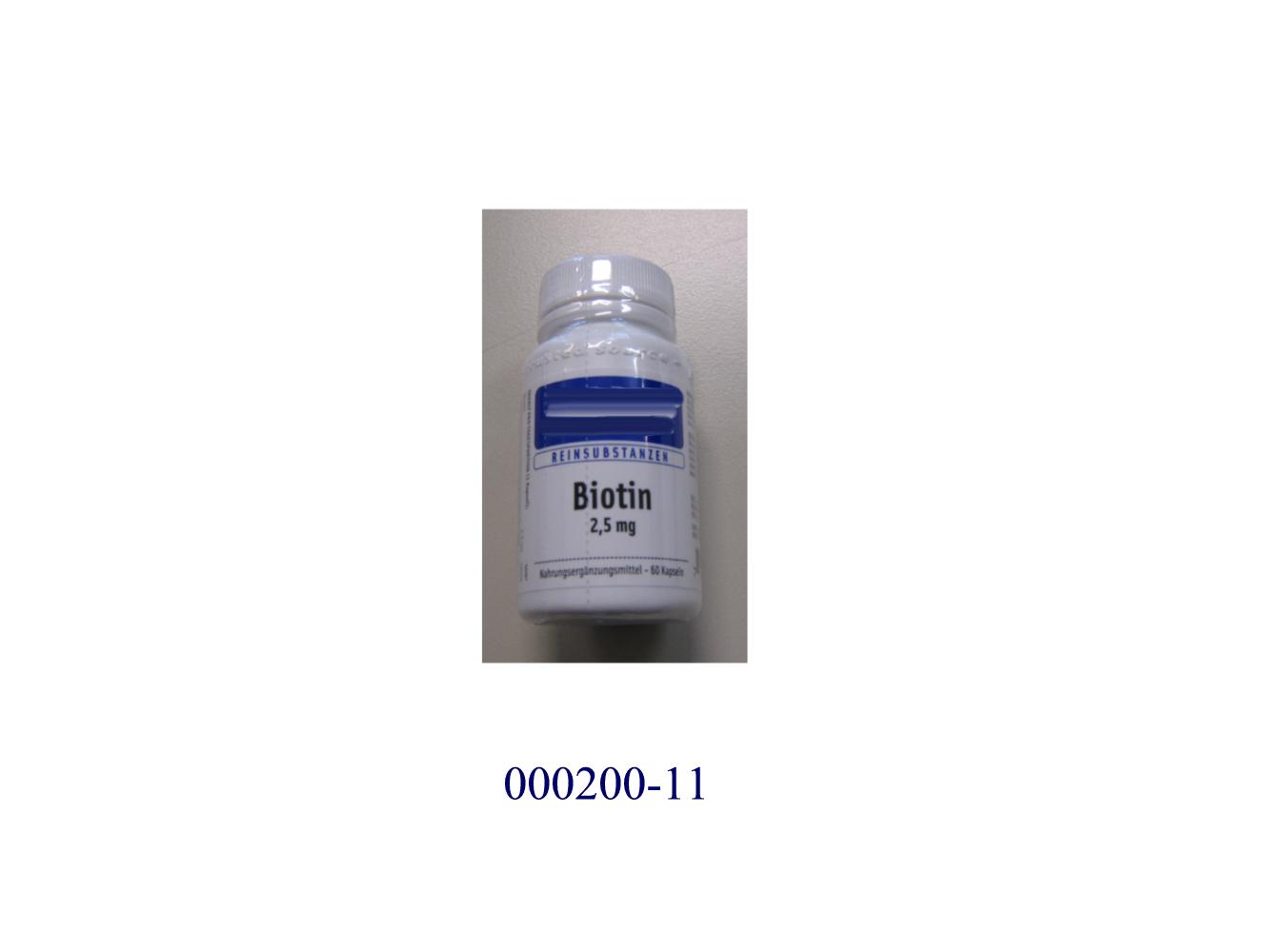 Arzneiware, in Form von farblosen Steckkapseln, gefüllt mit einer weißen, feinen, pulverförmigen, nicht alkoholhaltigen Zubereitung aus Pflanzenfasern und Biotin (Vitamin B); aufgrund des hohen Gehalts an Vitamin B weist das Erzeugnis eine therapeutische/prophylaktische Wirkung auf; aufgemacht in einem etikettierten, cellophanumhüllten, weißen Kunststofffläschchen mit weißem Schraubverschluss und Innenversiegelung zu 60 Stück.