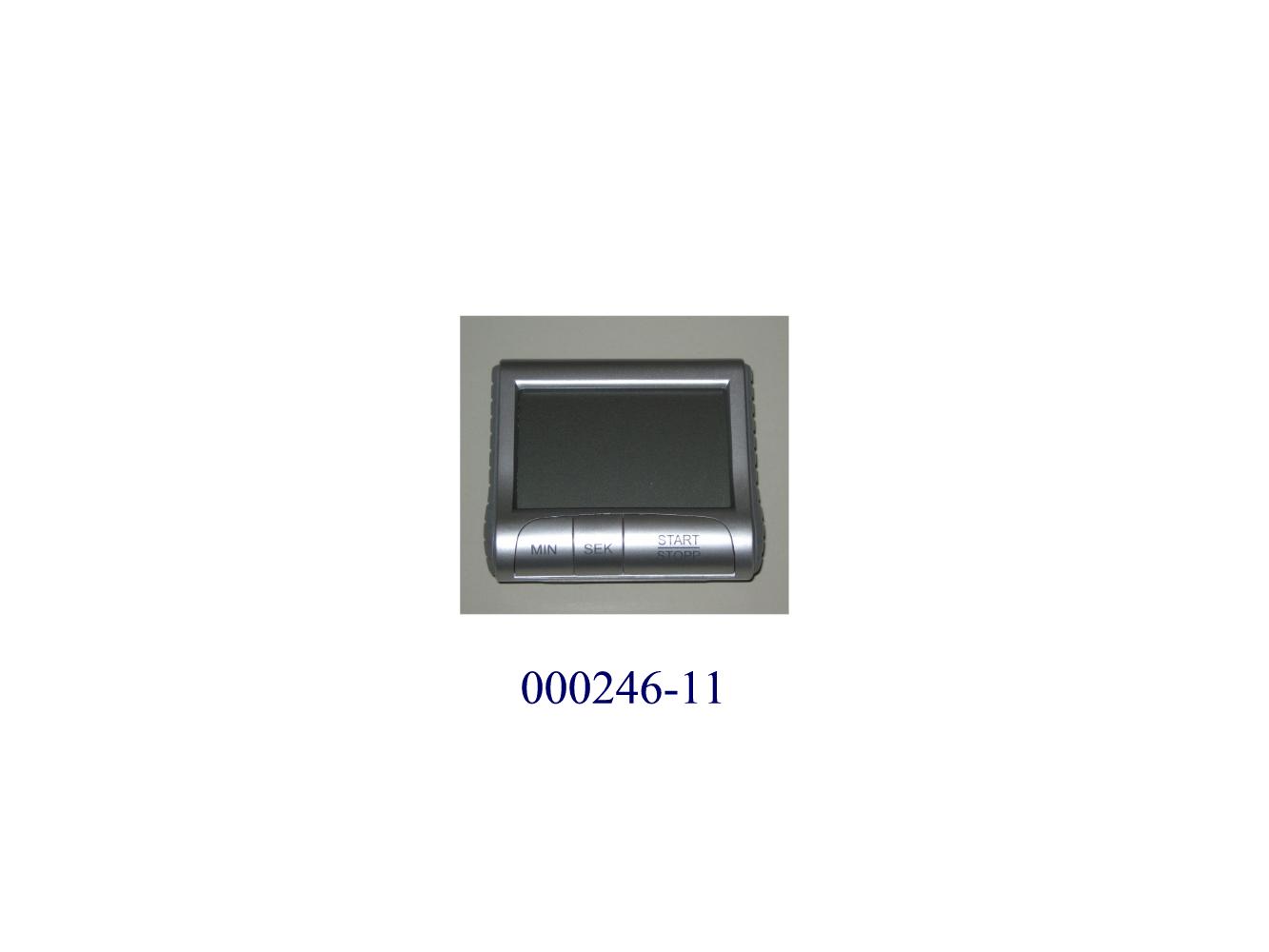 Kurzzeitmesser (Minuten- und Sekundenzähler),
- bestehend aus einem elektronischen Quarzuhrwerk auf einer gedruckten Schaltung (Abmessungen: ca. 74 x 27 mm), einer digitalen LCD-Anzeige für Minuten und Sekunden, sowie einem elektroakustischen Wandler in einem mehrteiligen Kunststoffgehäuse (Abmessungen (L x B x H): ca. 82 x 70 x 27 mm) mit 3 Bedientasten (Minuten, Sekunden, Start/Stopp), und Batterieaufnahmeschacht, Aufhängevorrichtung sowie ausklappbarem Standfuß mit magnetischem Montageklipp auf der Rückseite,
- dient zum Ausgeben eines Signaltons nach dem Ablauf der individuell eingestellten Zeit (max. 99 min. 59 sec.), sowie zur Zeitmessung über die Start/Stopp-Funktion,
- mit  Zubehör: eine AAA 1,5 Volt-Batterie und Bedienungsanleitung.
(Abbildung siehe Anlage)
