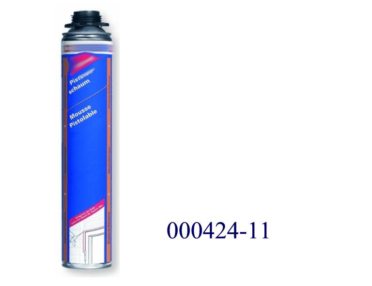 Polyurethan-Montageschaum (PU-Montageschaum), bestehend aus Diphenylmethandiisocyanat, Chloralkane, propoxyliertes Glycerin und Dimethylether; aufgemacht für den Einzelverkauf in einer Metallkartusche zu 750 ml.