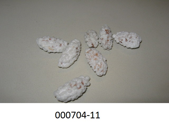 Schalenfrucht, in anderer Weise zubereitet oder haltbar gemacht, in Form von ganzen, nicht enthäuteten, gerösteten Mandeln (bot.: Steinkern einer Steinfrucht) ohne holzige Schale, die mit einer weißen, krustigen Zuckerschicht nicht vollständig umhüllt sind; mit charakteristischem Geschmack nach süßen Mandeln; ohne Zusatz von Alkohol; in unmittelbarer Umschließung von weniger als 1 kg; aufgemacht in einem bunt bedruckten Kunststoffbeutel mit wiederverschließbarem Siegelrand zu 100 g; keine dragierten Mandeln der Position 1704 und keine mit Zucker haltbar gemachten Nüsse der Position 2006.