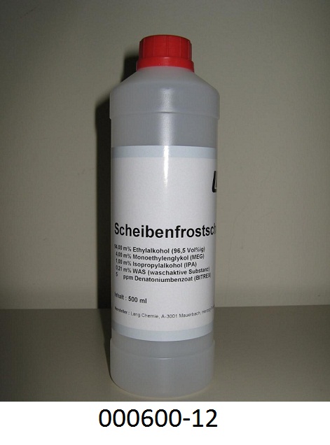 Farbloses, klares, mit Wasser klar mischbares und schäumendes, alkoholhaltiges, nicht verbrauchssteuerpflichtiges, zubereitetes Gefrierschutzmittel bzw. zubereitete Flüssigkeit zum Enteisen, auf der Grundlage von mit Isopropylalkohol (2-Propanol) und Bitrex (Denatoniumbenzoat) ausreichend vergälltem Alkohol mit Zusatz von Monoethylenglykol und Tensid; keine Ware der Position 2207.