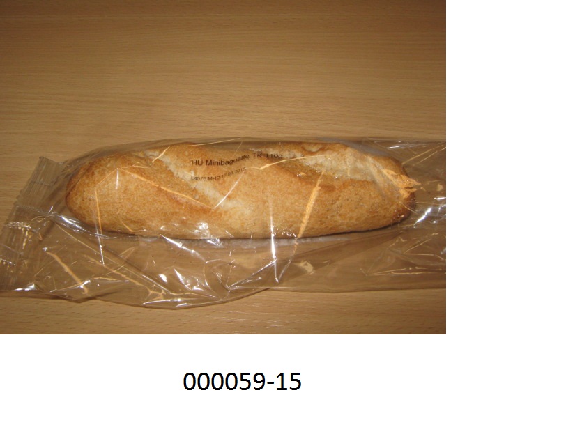 Tiefgekühlte, fast fertig gebackene, stangenförmige, nicht kakaohaltige Backware (Weißbrot, ca. 19 cm lang, ca. 5 cm hoch und ca. 6,3 cm breit) mit für Weißbrotbaguettes typischer, gelbbrauner, teils rissiger Kruste und hellbeigefarbener, feinporiger Krume; im Wesentlichen bestehend aus Mais- und Tapiokastärke, Reismehl, Kochsalz, Hefen, Pflanzenöl, Glycerin, sowie geringfügigen anderen Zutaten; ohne Zusatz von Honig, Eiern, Käse oder Früchten; mit Gehalt an Zuckern oder Fetten, bezogen auf die Trockenmasse, von jeweils weniger als 5 GHT; mit Gehalt an: Milchfett: weniger als 1,5 GHT; Milchprotein: weniger als 2,5 GHT; Stärke/Glucose: mehr als 25 GHT, jedoch weniger als 50 GHT; Saccharose/Invertzucker/Isoglucose: weniger als 5 GHT; aufgemacht in einem transparenten, bedruckten Kunststoff-Siegelrandbeutel.