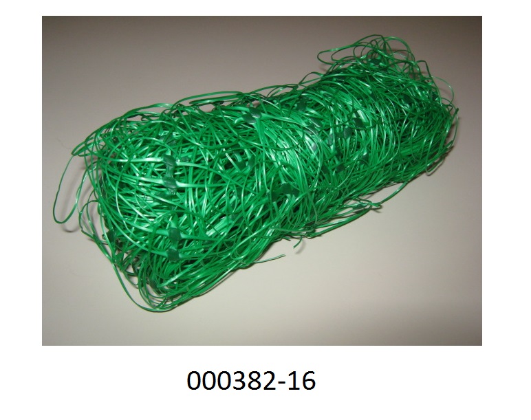Ranknetz
- mit den Maßen von ca. 2m Breite und 5m Länge,
- bestehend aus einem  Erzeugnis aus parallel gelegten, gefärbten, schwach profilierten und flach gedrückten Monofilen (Durchmesser ca. 0,6mm, mehr als 67dtex, Position 5404) auf Polypropylenbasis,
- auf den Kreuzungspunkten sind die Monofile mit einer Kunststoffmasse (PP) fixiert, die dadurch entstehenden Zellen weisen eine Kantenlänge von ca. 15cm auf,
- weder geknüpft noch konfektioniert (wird somit nicht vom Warenkreis der Position 5608 erfasst),
- in einem netzartigen Schlauch aus Monofilen verpackt,
- dient laut Antrag als Ranknetz für Zier- und Nutzpflanzen.
(Abbildung siehe Anlage),