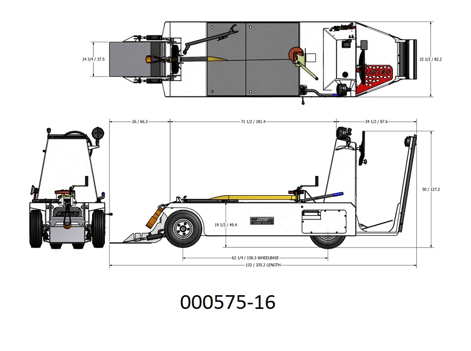 Motorisierte Zugmaschine mit einem 36 VDC Elektromotor, zum Ziehen von Flugzeugen bis 6804 kg auf Flughäfen. Das Fahrzeug (Abmessungen LxBxH: ca. 3,3 x 0,8 x 1,3 m), bestehend aus:
- einer Metallplattform mit 4 Rädern auf der eine handbetriebene Zugwinde montiert ist, 
- einer offenen Fahrerplattform mit Lenkrad und Bedienhebeln,
- einer Hebevorrichtung mit Hydraulikpumpe (die manuell vom Fahrerstand bedient wird).
Mit der Winde wird das Bugrad eines Flugzeuges manuell auf die Hebevorrichtung gezogen. Mittels der Handpumpe wird das Bugrad angehoben. Danach kann das Flugzeug am Flughafen transportiert werden.
(Abbildung siehe Anlage)