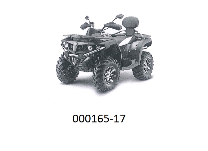 Neues vierradgetriebenes Geländefahrzeug (ATV), mit einer Seilwinde und einem flüssigkeitsgekühlten 495 ccm Hubkolbenverbrennungsmotor mit Fremdzündung ausgestattet. 
Das Fahrzeug weist folgende Merkmale auf:
 eine Lenkstange mit zwei Griffen, an der die Kontrolleinrichtungen für die Steuerung des Fahrzeugs montiert sind; die Lenkung wird durch Drehen der zwei Vorderräder bewirkt und beruht auf einem Kraftwagenlenksystem (Ackermann-Prinzip); 
 Bremssysteme an allen Rädern; 
 ein Automatikgetriebe und einen Rückwärtsgang; 
 einen Motor, der speziell für die Benutzung in schwer zugänglichem Gelände entwickelt ist und bei niedriger Drehzahl eine ausreichende Zugkraft für angehängte Gerätschaften liefert; 
 die Kraft wird über Wellen auf die Räder übertragen und nicht mittels einer Kette; 
 die Reifen haben ein tiefes Profil, das für unbefestigtes Gelände geeignet ist; 
 eine Ankupplungsvorrichtung beliebiger Art, z. B. einen Anhängehaken, mit der das Fahrzeug mindestens das Zweifache seines Eigengewichts ziehen oder schieben kann; 
 eine Anhängelast (nicht gebremst) von mindestens dem Zweifachen seines Eigengewichts.
Das Fahrzeug dient zur Verrichtung von Arbeiten im unwegsamen Gelände, kann aber auch zum Ziehen oder Schieben anderer Fahrzeuge, Geräte oder Lasten verwendet werden und ist zur Verwendung als Forstschlepper oder Ackerschlepper bestimmt.
(Angaben laut Antragsteller)
(Abbildung siehe Anlage)