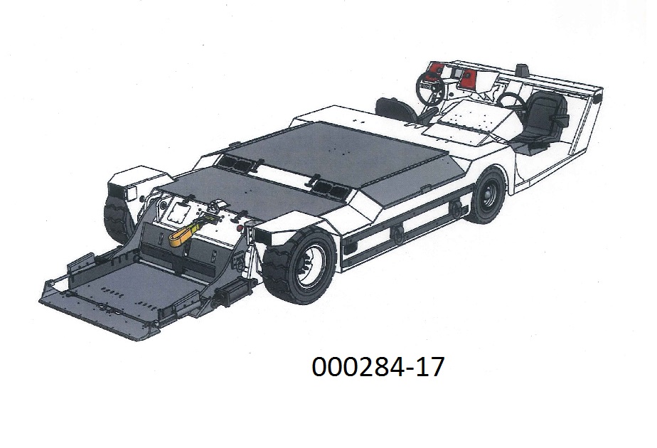 Motorisierte Zugmaschine mit einem 72 VDC Elektromotor (33,8 KW), zum Ziehen von Flugzeugen bis 54.432 kg auf Flughäfen. Das Fahrzeug (Abmessungen LxBxH: 528,2 x 205,1 x 103 cm), bestehend aus:
- einer Metallplattform mit 4 Rädern auf der eine Zugwinde mit Gurtzugvorrichtung montiert ist, 
- einer offenen Fahrerplattform mit zwei Lenkrädern die entgegengesetzt angeordnet sind, sowie
zwei Fahrersitzen und Bedienhebeln an beiden Seiten,
- einer Antriebs- Lenk- und Bremsvorrichtung,
- einer Hebevorrichtung mit Hydraulikpumpe (die vom Fahrerstand bedient wird).
Mit der Winde wird das Bugrad eines Flugzeuges auf die Hebevorrichtung gezogen. Mittels der hydraulischen Hebevorrichtung wird das Bugrad angehoben. Danach kann das Flugzeug am Flughafen transportiert werden.
(Abbildung siehe Anlage)