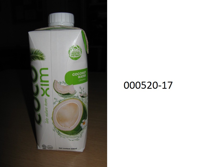 Nahezu klarer, blaßgelber, schwach kokosartig riechender und ebenso schmeckender Fruchtsaft, im Wesentlichen bestehend aus Kokoswasser aus den unreifen Früchten der Kokospalme sowie geringfügigem Zusatz von Zucker, Vitamin C und Aroma; nicht gegoren, ohne Zusatz von Alkohol, keinen zugesetzten Zucker enthaltend; in diversen Aufmachungen.