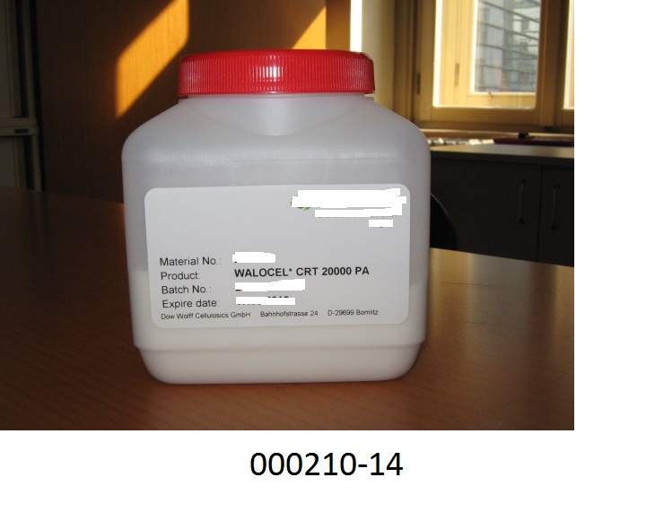 Warenbezeichnung (lt. Antrag): Walocell CRT 20000PA

Verpackung: Kunststoffdose mit Schraubverschluß

Probenmenge: 2 x ca. 200g

Beschaffenheit der Ware: schwach gelbstichiges, in kaltem Wasser zu einem klaren Kleister verdickendes, schwach alkalisch reagierendes Pulver.


Untersuchungsergebnis: 

Natriumsalz der Carboxymethylcellulose
-Celluloseether

Natriumsalz der Carboxymehtylcellulose  Celluloseether in Primärform und zwar als schwach gelbstichiges, in kaltem Wasser zu einem klaren Kleister verdickendes Pulver.
	
Das Erzeugnis wird von Backmischungshersteller als Verdickungsmittel für Teige verwendet.
