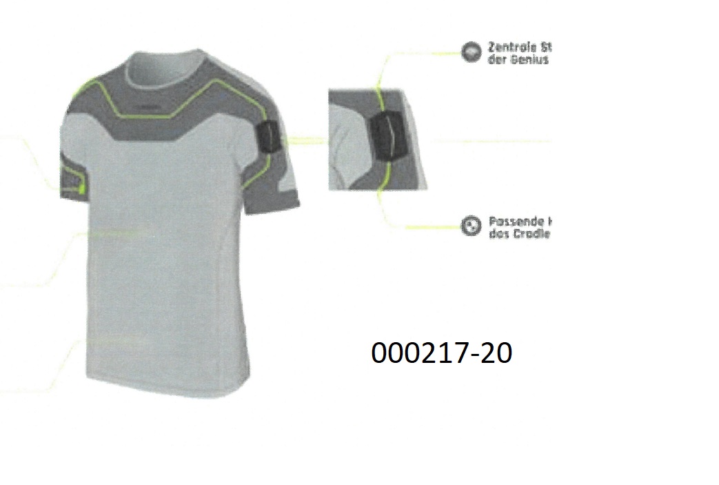 Kleidungsstück zum Bedecken des Oberkörpers (T – Shirt)
- gewirkt, aus 100% Baumwolle,
- mit halsnahem, runden Ausschnitt,
- mit kurzen Ärmeln,
- bis etwa zur Hüfte reichend,
- ohne verengendem Abschluss am unteren Ende des Kleidungsstückes,
- mit eingearbeiteten Sensoren im Oberarmbereich.
Das T-Shirt dient als Schutzausrüstung bei Elektroarbeiten, indem in Kombination mit einer zentralen Steuereinheit und einer dazugehörigen App (beides nicht Gegenstand dieser VZTA) der Stromkreis unterbrochen wird. Bei der gegenständlichen Ware ist das T-Shirt gegenüber den Sensoren wesensbestimmend.
 (Abbildung siehe Anlage, Materialangaben laut Antragsteller)
