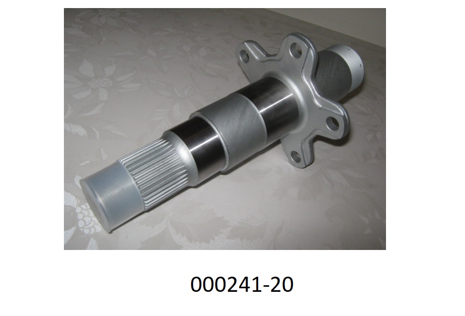 Radachse für ein Motorrad, in Form einer ca. 26,6 cm langen, sich in Stufen verjüngenden, hohlzylindrischen Ware aus verzinktem, legiertem Stahl, welche an beiden Enden je ein Gewinde besitzt, das mit unterschiedlich großen Bohrungen versehen ist.
Ca. 9 cm vom breiteren Ende, besitzt die Ware fünf sternförmig angeordnete, im rechten Winkel abstehende, mit einem Loch versehene Flügel, an zwei Stellen ist die Außenseite der Ware geschliffen/poliert und am engeren Ende, ist die Ware mit einer Längszahnung versehen.
(Abbildung siehe Anlage)