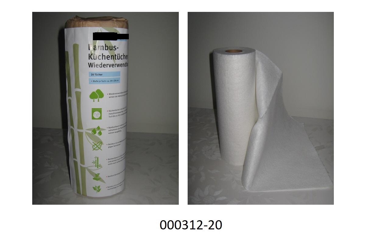 Andere konfektionierte Ware in Form eines Wischtuches (Küchentuches)
- bestehend aus einem Nadelfilz aus einer Mischung aus Polyester- und Cellulosefasern,
- aufgewickelt auf einer Rolle und in Abschnitten mit den Maßen von ca. 29 x 29cm durch Perforierung so hergerichtet, dass ein Abreißen in immer gleichen, einzelnen Stücken leicht gewährleistet ist (gebrauchsfertig, daher konfektioniert).
(Abbildung siehe Anlage)