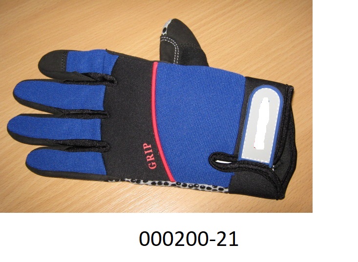 Fingerhandschuh (Arbeits-/Schutzhandschuh)
- bis über das Handgelenk reichend,
- bestehend aus dreierlei Gewirken (Multifilamente auf Polyesterbasis, Multifilamente auf Polyamidbasis, Baumwollgarne) und einem Kunststoff-Fasergemisch in Lederoptik, das Gewirke überwiegt,
- auf der Handfläche punktuell mit einer Schicht auf Silikonbasis bestrichen,
- durch Zusammennähen konfektioniert.
(Abbildung siehe Anlage)