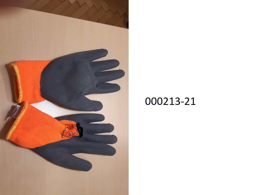 Fingerhandschuh (Schutzhandschuh), 
- bestehend aus einem Gewirke aus Polyester,
- an der Handinnenfläche und den Fingern mit einem Kunststoff überzogen,
- verpackt in einem färbigen Faltkarton. 
(Abbildung siehe Anlage)