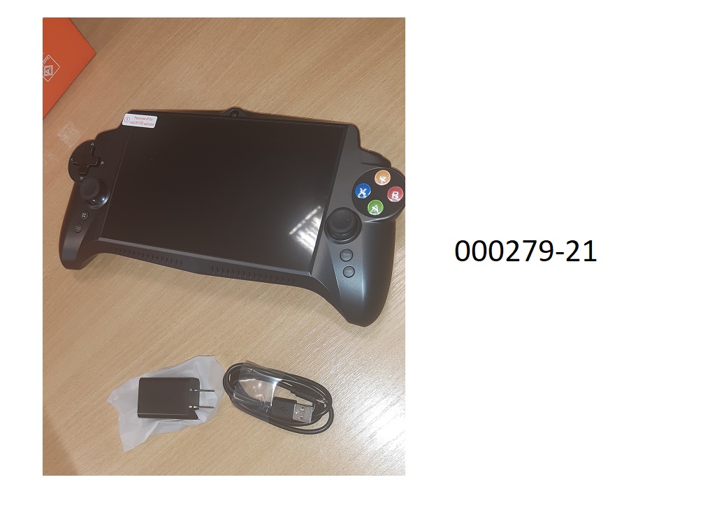 Tragbare, batteriebetriebene, ca. 143 x 274 x 53 mm große Spielkonsole, bestehend aus einem ergonomisch geformten Kunststoffgehäuse mit Batteriefach, 7“ LCD-Display (Auflösung 1920x1200), Frontkamera, CPU, Speicherbaustein, Grafikkarte, Bluetooth und WiFi, verschiedenen Bedienelementen (Steuerkreuz, Bedientasten, etc.) und verschiedenen Anschlüssen an der Rückseite.
(Abbildung siehe Anlage)