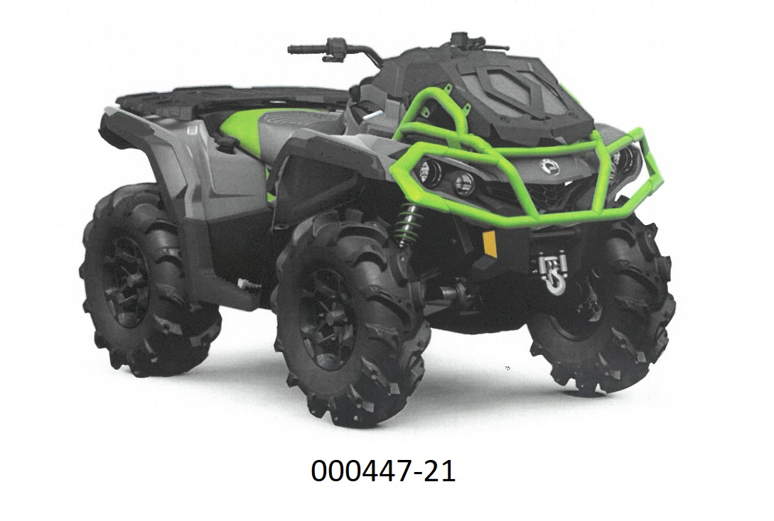 Neues vierradgetriebenes Geländefahrzeug (ATV), mit einer Seilwinde und einem flüssigkeitsgekühlten 649,6 ccm Hubkolbenverbrennungsmotor mit Fremdzündung und einer Leistung von 43 KW ausgestattet. 
Das Fahrzeug weist folgende Merkmale auf:
— eine Lenkstange mit zwei Griffen, an der die Kontrolleinrichtungen für die Steuerung des Fahrzeugs montiert sind; die Lenkung wird durch Drehen der zwei Vorderräder bewirkt und beruht auf einem Kraftwagenlenksystem (Ackermann-Prinzip); 
— Bremssysteme an allen Rädern (2 Scheibenbremsen vorne, 2 Scheibenbremsen hinten); 
— ein Automatikgetriebe mit zuschaltbarem Allradantrieb und einen Rückwärtsgang; 
— einen Motor, der speziell für die Benutzung in schwer zugänglichem Gelände entwickelt ist und bei niedriger Drehzahl eine ausreichende Zugkraft für angehängte Gerätschaften liefert; 
— die Kraft wird über Wellen auf die Räder übertragen und nicht mittels einer Kette; 
— die Reifen haben ein tiefes Profil (all-terrain), das für unbefestigtes Gelände geeignet ist; 
— eine Ankupplungsvorrichtung beliebiger Art, z. B. einen Anhängehaken, mit der das Fahrzeug mindestens das Zweifache seines Eigengewichts ziehen oder schieben kann; 
— eine Anhängelast (nicht gebremst) von mindestens dem Zweifachen seines Eigengewichts.
Das Fahrzeug dient zur Verrichtung von Arbeiten im unwegsamen Gelände, kann aber auch zum Ziehen oder Schieben anderer Fahrzeuge, Geräte oder Lasten verwendet werden und ist zur Verwendung als Forstschlepper oder Ackerschlepper bestimmt.
(Angaben laut Antragsteller)
(Abbildung siehe Anlage)