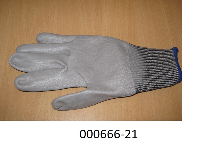 Fingerhandschuh (Arbeits-/Schutzhandschuh)
- bis über das Handgelenk reichend,
- bestehend aus einem Gewirke aus Garnen aus einer Fasermischung auf Polyamid-, Polyesterbasis, Pflanzenfasern und Elastomerbändchen,
- auf der Handfläche und den Fingerflächen sowie auf den Fingerspitzen und Teilen der Fingerrücken mit einer Schicht auf Kunststoffbasis überzogen,
- durch Zusammennähen konfektioniert.
(Abbildung siehe Anlage)