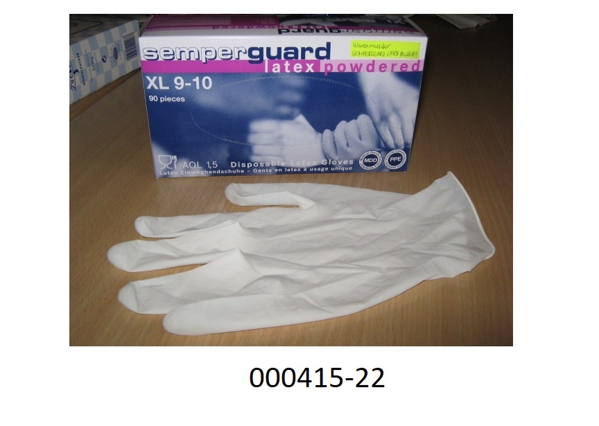 Fingerhandschuhe in Form von Einmal-Schutzhandschuhen
- bestehend aus Naturkautschuk (Latex)
- zu 100 Stück in einer Faltschachtel verpackt,
- gepudert, nicht steril verpackt,
- die Anforderungen der Normen EN 455-1 (Prüfung auf Dichtigkeit), EN 455-2 (Prüfung der Reißkraft), EN 420 und EN 374 erfüllend,
- laut Ankündigung für den klinischen Gebrauch.
(Abbildung siehe Anlage, Angaben laut Produktspezifikation)