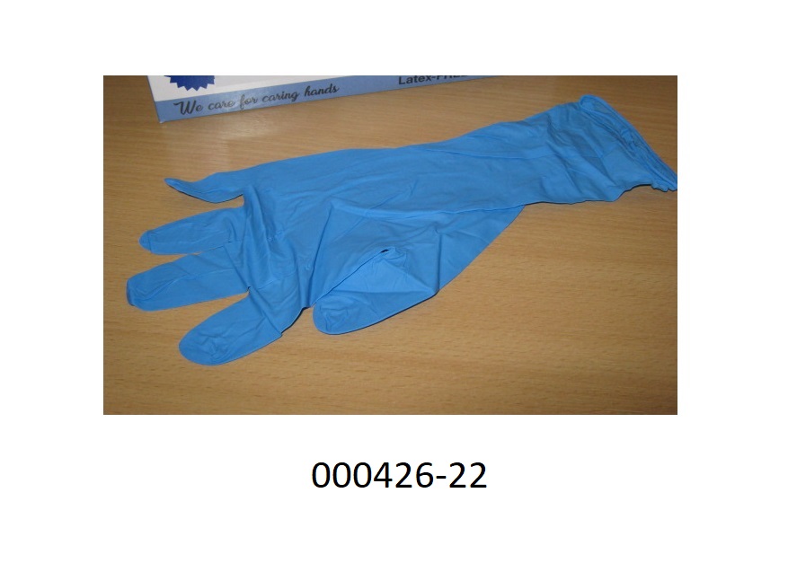 Fingerhandschuhe in Form von Einmal-Schutzhandschuhen
- bestehend aus synthetischem Kautschuk , 
- zu 100 Stück in einer bunt bedruckten Faltschachtel verpackt,
- nicht steril verpackt, 
- die Anforderungen der Normen EN 455-1 (Prüfung auf Dichtigkeit) und EN 455-2 (Prüfung der Reißkraft) erfüllend.
(Abbildung siehe Anlage, Angaben laut Antragsteller)