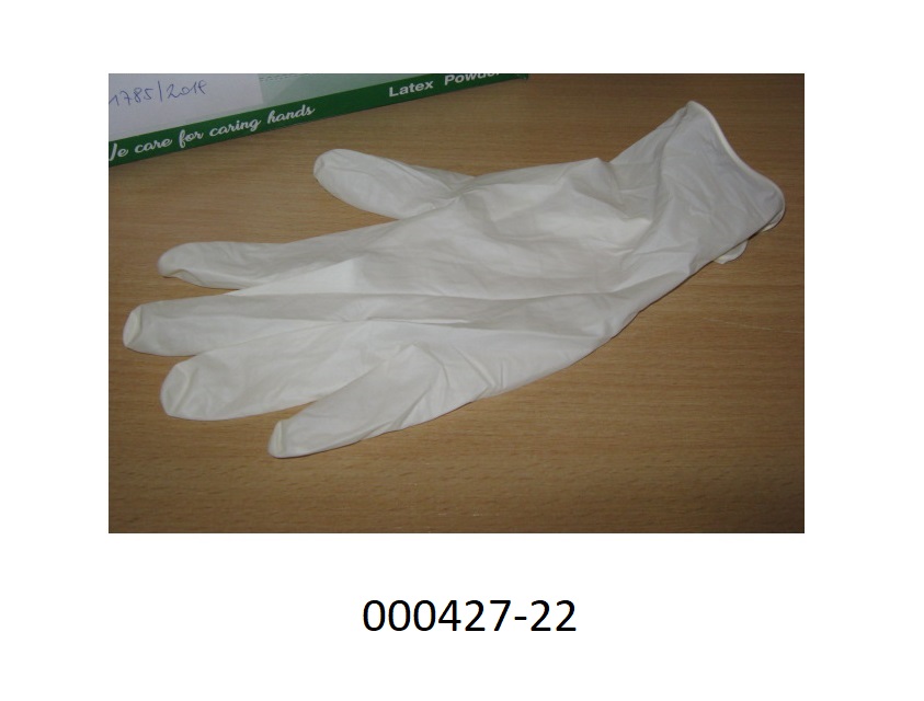 Fingerhandschuhe in Form von Einmal-Schutzhandschuhen
- bestehend aus Weichkautschuk, 
- zu 100 Stück in einer bunt bedruckten Faltschachtel verpackt,
- nicht steril verpackt, 
- die Anforderungen der Normen EN 455-1 (Prüfung auf Dichtigkeit) und EN 455-2 (Prüfung der Reißkraft) erfüllend.
(Abbildung siehe Anlage)