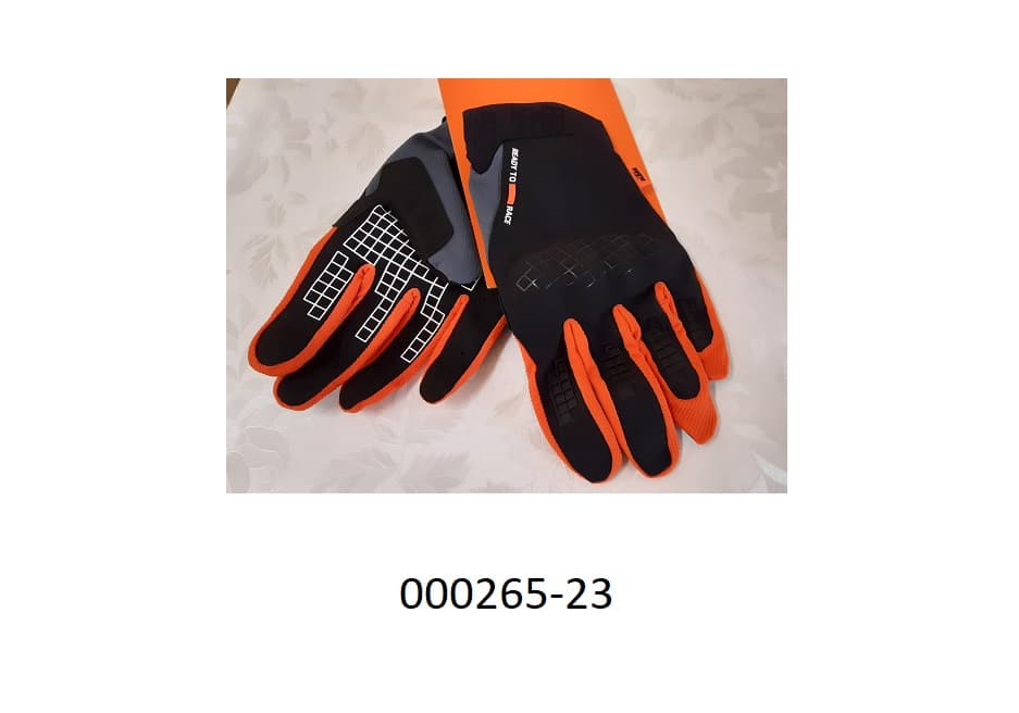 Fingerhandschuh (Motorradhandschuh) 
- bestehend aus einem chemisch-verfestigten Vlies auf Polyamidbasis im Bereiche der Handinnenfläche, 
- der Handrücken und die Fingerzwischenräume sind aus einem textilen Flächenerzeugnis gearbeitet, 
- im Fingerbereich ist ein Knöchelschutz eingearbeitet,
- im Pulsbereich befindet sich ein Klettverschluss zum Verengen,
- verpackt in einem Kunststofffoliensackerl.
Der Fingerhandschuh besteht aus einem Gewirke aus Polyamid, einem Gewebe aus Polyester und einem chemisch-verfestigten Vlies auf Polyamidbasis. Das Gewirke überwiegt augenscheinlich.
 (Abbildung siehe Anlage)