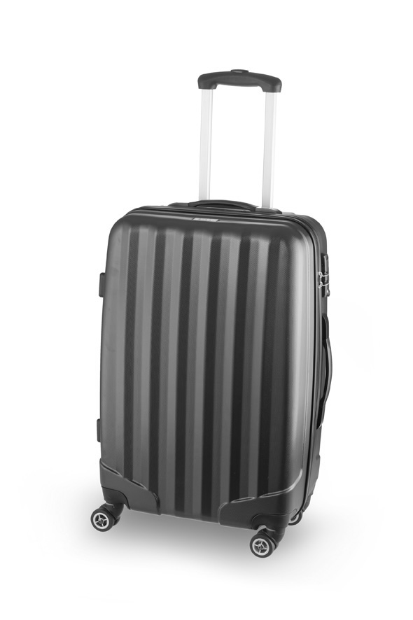 Koffer, 
- mit einer Außenseite aus formgepresstem Kunststoff, in Form von zwei Halbschalen,
- mit den Abmessungen von ca. 65 (inkl. Rollen) x 40 x 25cm (lxbxt),
- formstabil und robust gearbeitet,
- mit vier Rollen versehen,
- mit zwei Haltgriffen und einem ausziehbaren Griff zum Ziehen des Koffers (Trolleyfunktion) verarbeitet,
- aufklappbar, mit einem auf drei Seiten umlaufenden Reißverschluss,
- mit einem Zahlenschloss ausgestattet,
- gefüttert, innen in einer Halbschale mit einem Kreuzpackgurt mit Schnappverschluss und in der anderen Halbschale mit einer Abdeckung in Form eines Netzfaches (mit Reißverschluss verschließbar) ausgestattet.
(Abbildung siehe Anlage, Materialangaben laut Antragsteller)