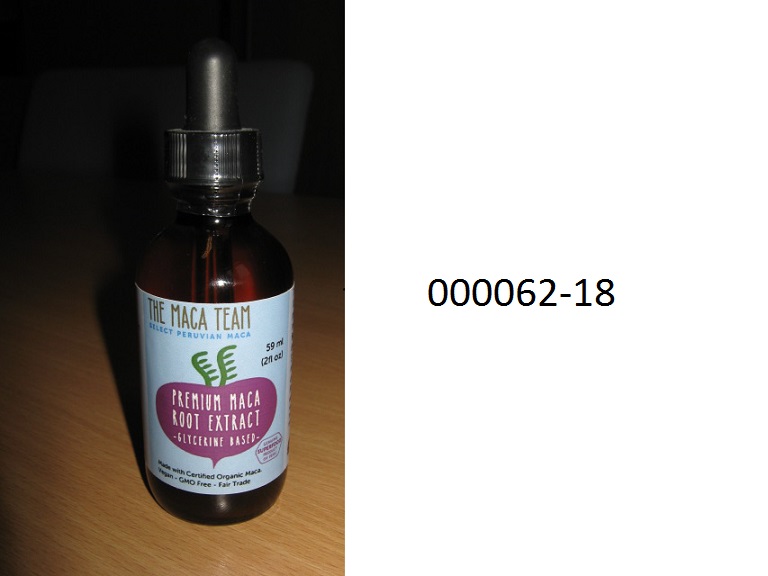 Bezeichnung lt. Originalpackung:?
The Maca Team - Premium Maca Root Extract, glycerine based; 59 ml (2fl oz)

Verpackung: 
Kleinverkaufspackung zu 59 ml (2 fl. oz.).
Etikettiertes Braunglasfl?schchen mit versiegeltem Schraubverschluss mit integrierter Quetschpipette. 

Inhalt/Aussehen:?
Braunstichige, wenig tr?be, viskose Fl?ssigkeit mit charakteristischem Geruch. 

Untersuchungsergebnis: 
Die Fl?ssigkeit besteht aus Glycerin (ca. 70 %), Wasser und geringen Mengen von getrockneten, feinst vermahlenen Macawurzeln (Lepidium sp.). Ethanol ist nicht enthalten.

Lt. Einnahmeempfehlung: 2-4 Pipetten (1/4 - 1/2 Essl?ffel) bis zu?3 x t?glich. Eine Angabe, dass das Erzeugnis verd?nnt einzunehmen ist, scheint nicht auf.

Einreihung: 
Andere nicht alkoholhaltige Getr?nke, keine Erzeugnisse der Positionen 0401 bis 0404 und keine Fette aus Erzeugnissen der Positionen 0401 bis 0404 enthaltend, keinen Zucker (Saccharose oder Invertzucker) enthaltend. 

Tarifierungsvorschlag: 2202 9919 99