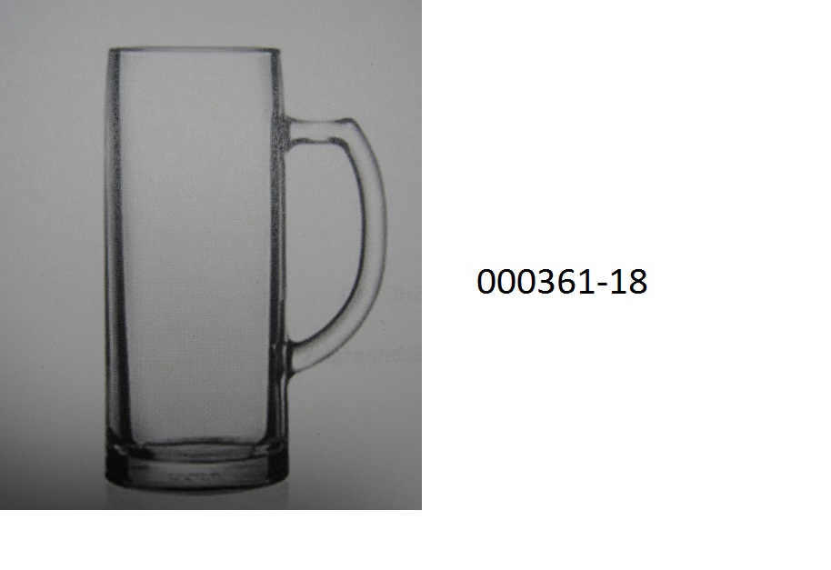 Glasware in Form eines Bierglases
- bestehend aus einem klaren, gew?hnlichen, mechanisch gefertigten Glas,
- mit einer H?he von ca. 15cm und einem Durchmesser von ca. 6,8cm, 
- zylinderf?rmig, mit einem Henkel verarbeitet,
- mit einem abgerundeten, oberen Rand,
- nicht anders oder weitergehend bearbeitet,
- zur Verwendung bei Tisch/in der K?che vorgesehen.
(Abbildung siehe Anlage)