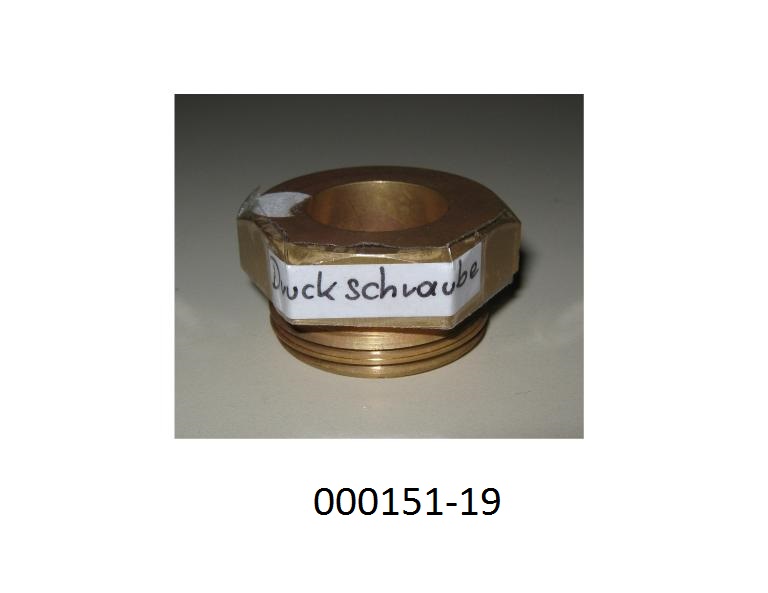 Schraube,
- ein maßhaltig nach Werkszeichnung gefertigtes, Erzeugnis aus Messing (CW 617N -  CuZn40Pb2),
-  mit einem Gehalt von mehr als 57 GHT an Kupfer (Cu), sowie Anteilen an Zink (Zn), Blei (Pb), und anderen Elementen,
- mit einem Außensechskantkopf und einem Gewinde welches nicht ganz bis zum Kopf reicht, 
- das Erzeugnis hat eine Länge von 20 mm und besitzt eine mittige Bohrung mit einem Durchmesser von 20 mm.
(Material lt. Antragstellerangabe)
(Abbildung siehe Anlage)