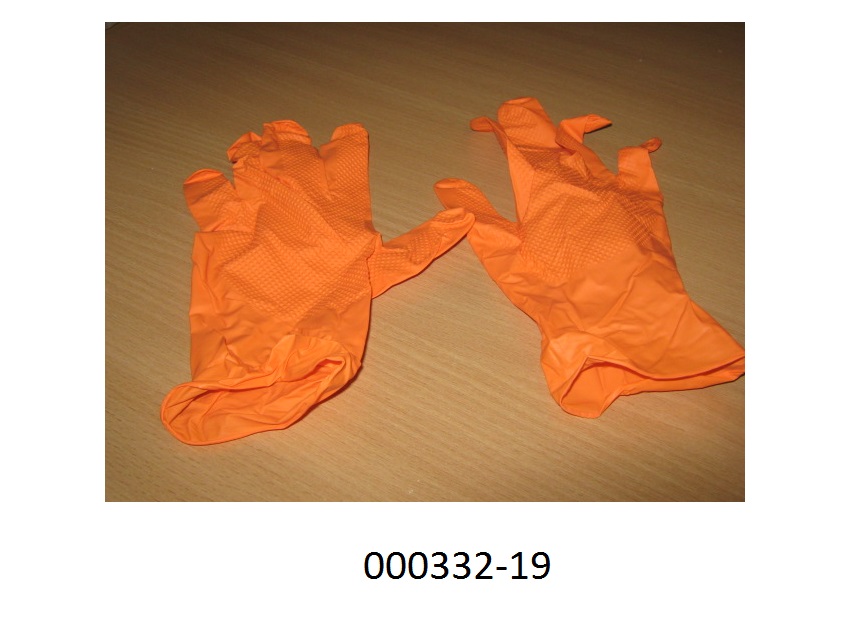 Fingerhandschuhe
- jeden Finger einzeln umschließend,
- bestehend aus einem dünnen, dehnbaren Nitril-Butadien-Kautschuk,
- färbig verarbeitet, oberflächlich genoppt.
 (Abbildung siehe Anlage)