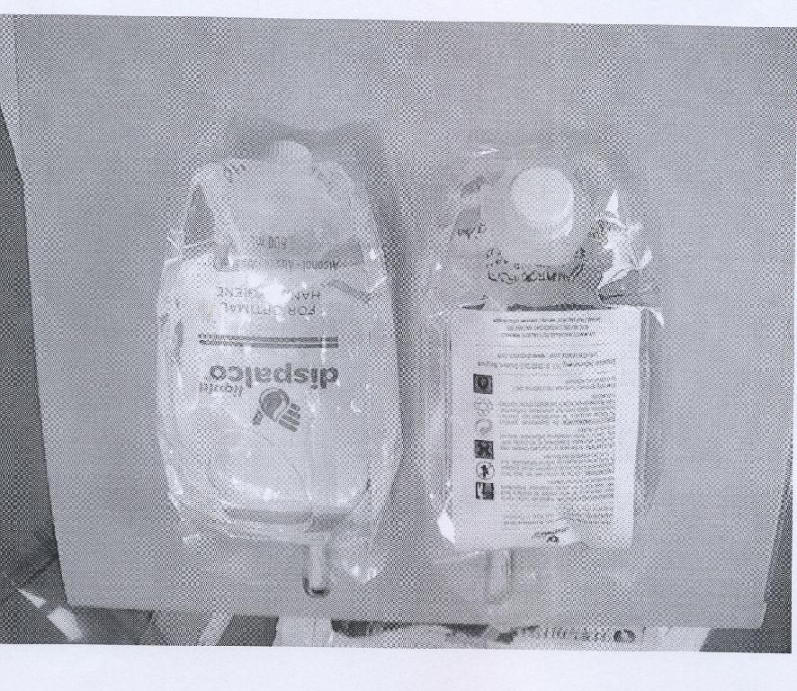 Vloeibaar kleurloos desinfecteermiddel bevattende 70 % isopropylalcohol, 28 % water, 1 % glycerine, 0,5% D-panthenol en 0,5% propyleenglycol, verpakt in een kunststof zakje (inhoud 500 ml) voorzien van de productbenaming, de samenstelling  en de afbeelding van een hand.
Het product wordt gebruikt voor handhygiëne.