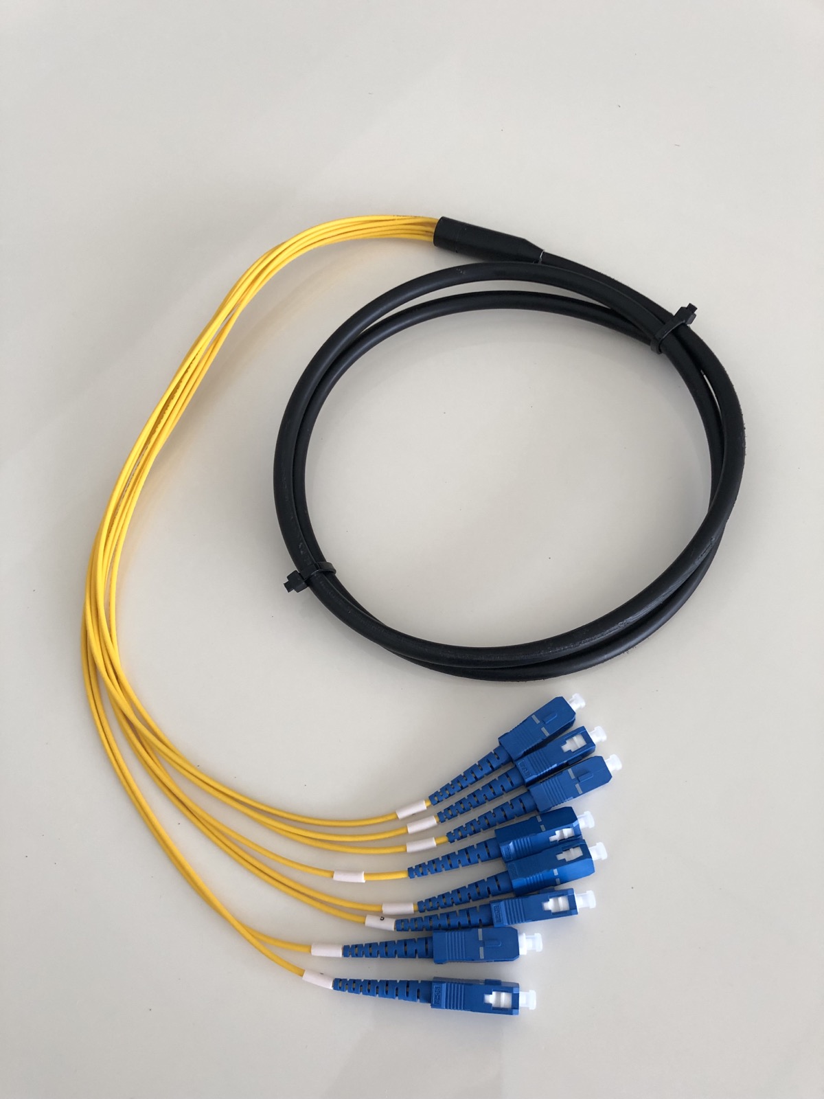 Оптичен едномодов кабел тип FTTB  (Fiber To The Building) за предаване на данни за фиксирани и мобилни връзки, между оптичния разпределителен шкаф(ODF) до абонатната връзка, Ethernet до 10G.
Съставен е от 8 индивидуално оцветени влакна (стъклено влакно G652D, защитено с цветна термопластика в съответствие със стандарт TIA/EIA), всяко снабдено с оптичен конектор тип SC/UPC.
Кабелът се предлага в няколко дължини, в зависимост от модела 500m, 1000m,…, 2000 m.