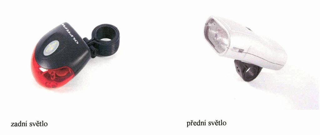 Sada - pár elektrických světel pro jízdní kola sestává z předního a zadního světla s držáky na rám jízdního kola a žárovkami. Obě světla jsou napájena pomocí baterie.
Materiál: plast. 
Způsob balení světel: v plastovém obalu (blistru).