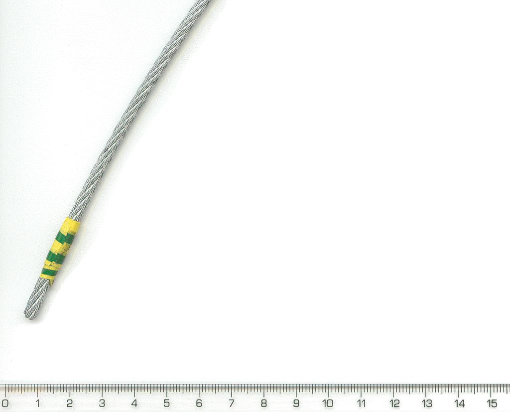Dle údajů žadatele a předloženého vzorku výrobku se jedná o ocelové pozinkované splétané lano o průměru 4 mm, spletené ze šesti lanek. 
Balení: v metráži na cívce