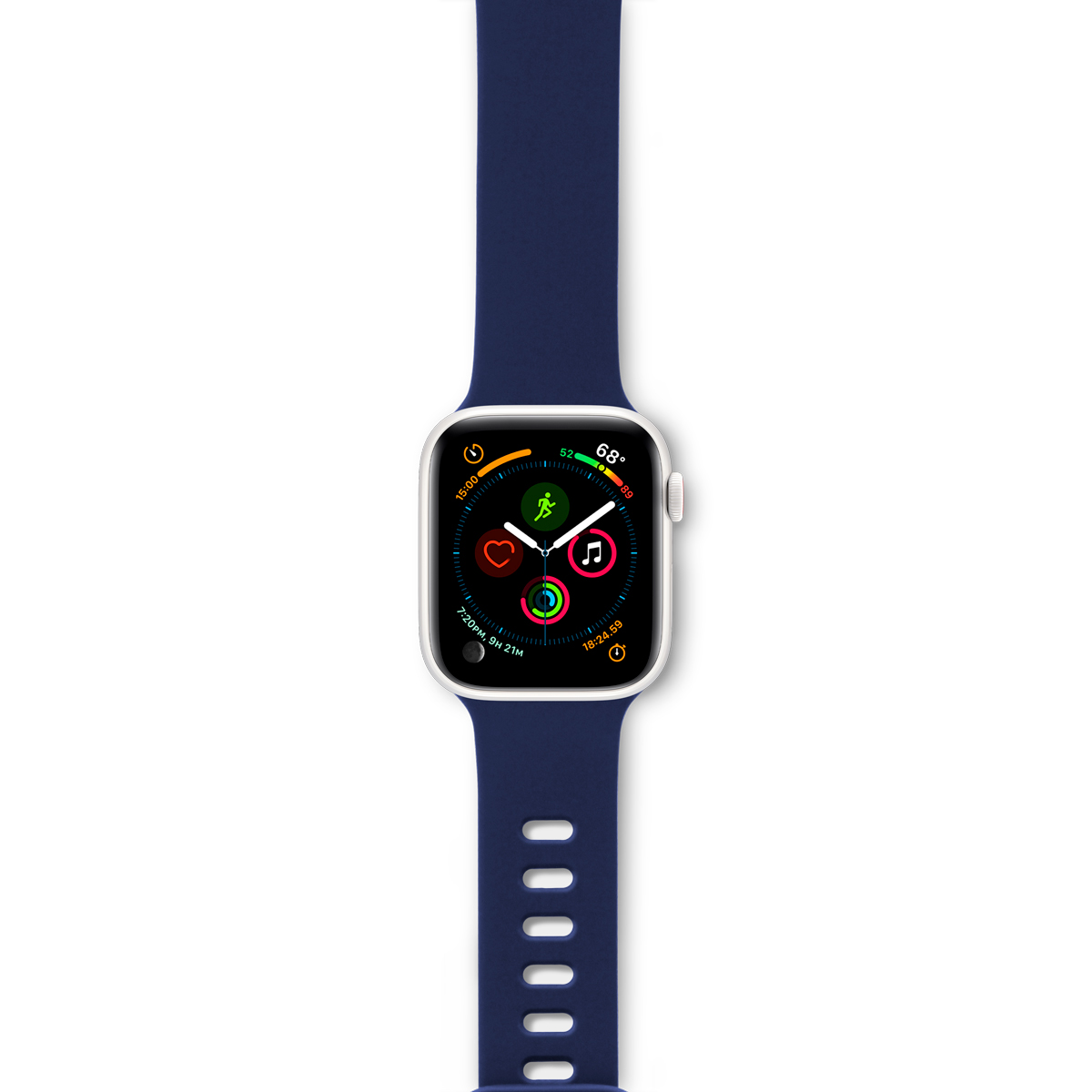 Dle deklarovaných údajů se jedná o silikonový řemínek (pásek) na ruku pro chytré hodinky Apple Watch.
Rozměry (mm): 120 x 104 a 125 x 109. 
Hmotnost (g): 19.