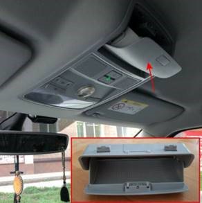Dle deklarovaných údajů se jedná o rozpoznatelnou součást karoserie (kabiny) automobilu - uzavíratelný prostor (přihrádku) ve střešním čalounění nad čelním sklem motorového vozidla.
Vyrobeno z plastových dílů a kovových pružin.
