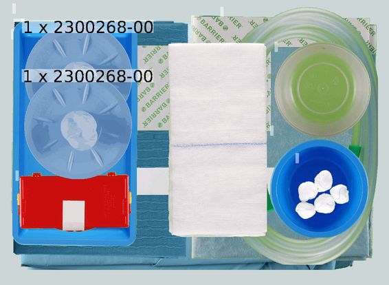 Dle deklarovaných údajů se jedná o sterilní chirurgický set, který je určen k jednorázovému použití pro konkrétní operaci. 
Složení: kanyla PVC 1 ks, rouška z netkané textilie a laminátu 2 ks, adhezivní rouška 1 ks, suchý zip 1 ks, operační páska z laminátu 1 ks, odsávací drén z plastu 1 ks, plastová miska 2 ks, gázová houbička 10 ks, gázový kompres 10 ks, plastová miska 2 ks, ocelová čepel 2 ks, plastová krabička na ostré předměty 1 ks, plastový kryt na ovládání držáku lampy 2 ks, timeout rouška 1 ks, chirurgický plášť z netkané textilie 2 ks, celulózový ručník 4 ks, rouška na stolek 2 ks, návlek na stůl 1 ks, netkaný povlak na křeslo 2 ks, krepový papír 1 ks, barevná etiketa 3 ks, plastový vak 1 ks.
Baleno pro maloobchodní prodej.
Výrobek je klasifikován jako sada, jíž dávají podstatný charakter roušky, které vytváří sterilní bariéru během operace a jsou určeny k zarouškování pacienta.