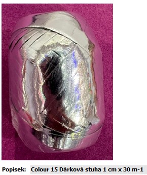 Dle poskytnutých údajů se jedná o vázací stuhu, určenou k balení dárků.

Materiál: 100% polypropylen.

Rozměr: 0,5 cm x 30 m; tloušťka 0,5 mm.