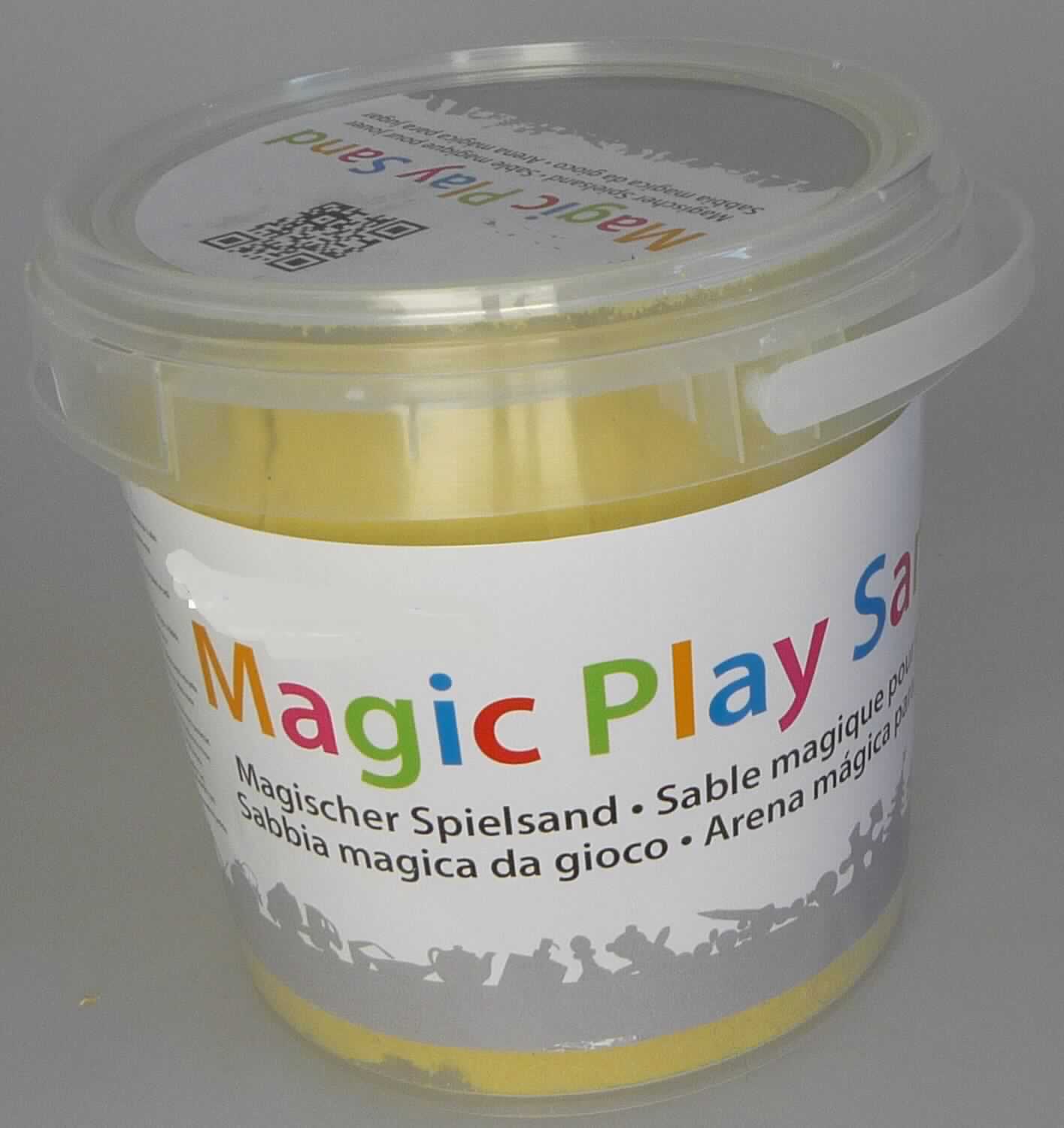 Angaben: 
Magischer Spielsand.

Warenbeschreibung: 
Hellgelbe, knetbare Masse, verpackt in einem etikettierten Kunststoffeimer.

Befund: 
Modelliermasse, auch zur Unterhaltung für Kinder.