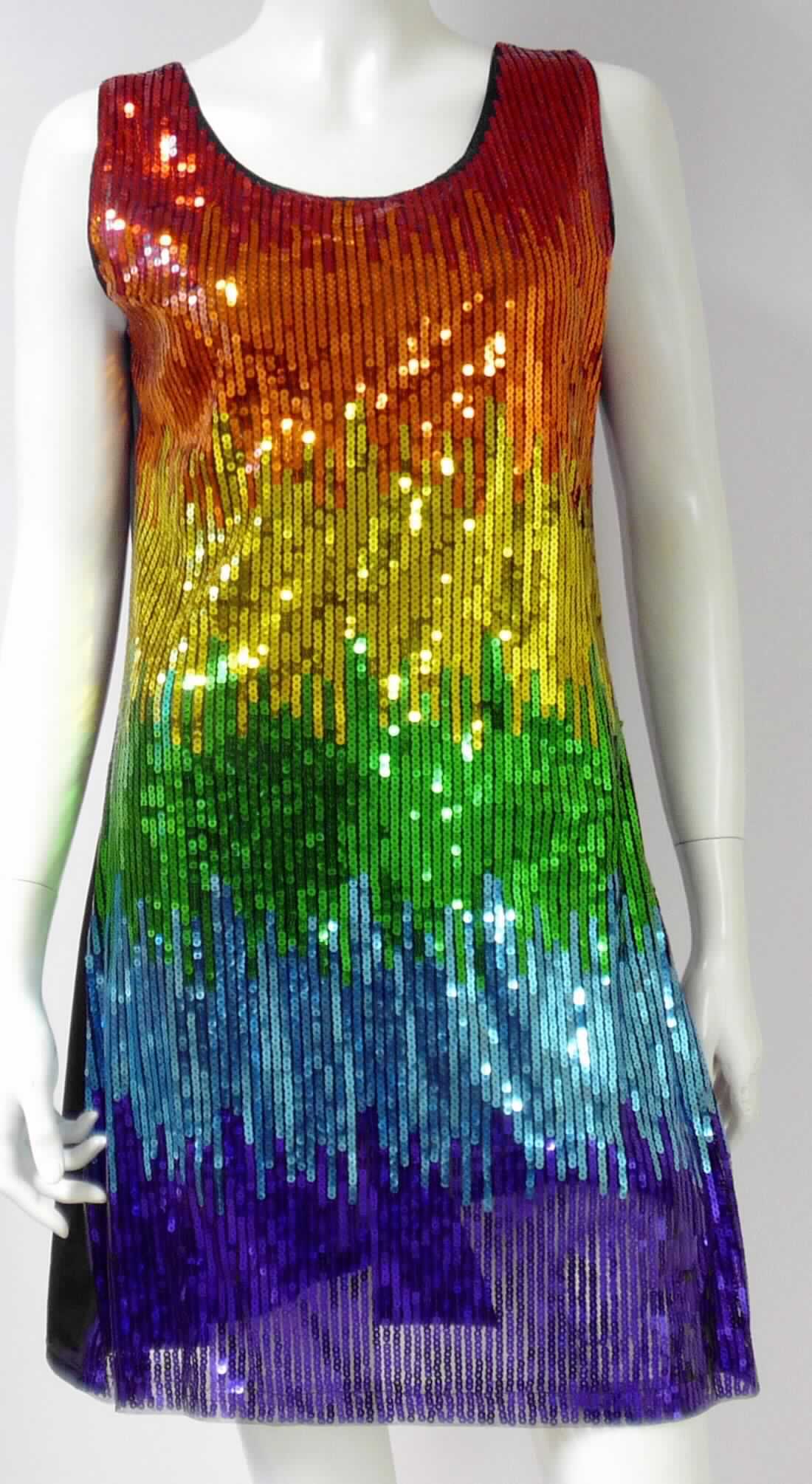 Kleid, sog. Paillettenkleid Rainbow, Art. 93033, Größe L, Foto siehe Anlage,
- mit einer Vorderseite aus einer Applikationsstickerei (Pailletten) der Position 5810 mit einem
  Stickgrund aus einfarbigen, netzartig durchbrochenen Gewirken; unterlegt mit einem ca. 0,3 mm dicken, 
  einfarbigen, netzartig durchbrochenen Gewirke,
- mit einer Rückseite aus ca. 0,4 mm dicken, einfarbigen Gewirken,
- alle Flächenerzeugnisse aus lt. Antrag 100 % Polyester (synthetische Chemiefasern), 
- über den halben Oberschenkel reichend (Rückenlänge: ca. 88 cm), 
- mit einem runden Halsausschnitt,
- ärmellos,
- kann ohne ein weiteres, den Unterkörper bedeckendes Kleidungsstück getragen werden,
- insbesondere im Hinblick auf das äußere Erscheinungsbild bestimmt die Vorderseite aus Stickereien den 
  Charakter der Ware.

"Kleid, aus Stickereien, für Frauen, aus synthetischen Chemiefasern"