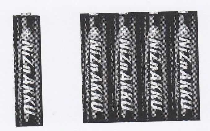 Nickel-Zink-Akkumulator,
- in zylindrischer Form (Micro AAA),
- für eine Spannung von 1,65 V
- mit einer Kapazität von 550 mAh.

" Elektrischer Nickel-Zink-Akkumulator"