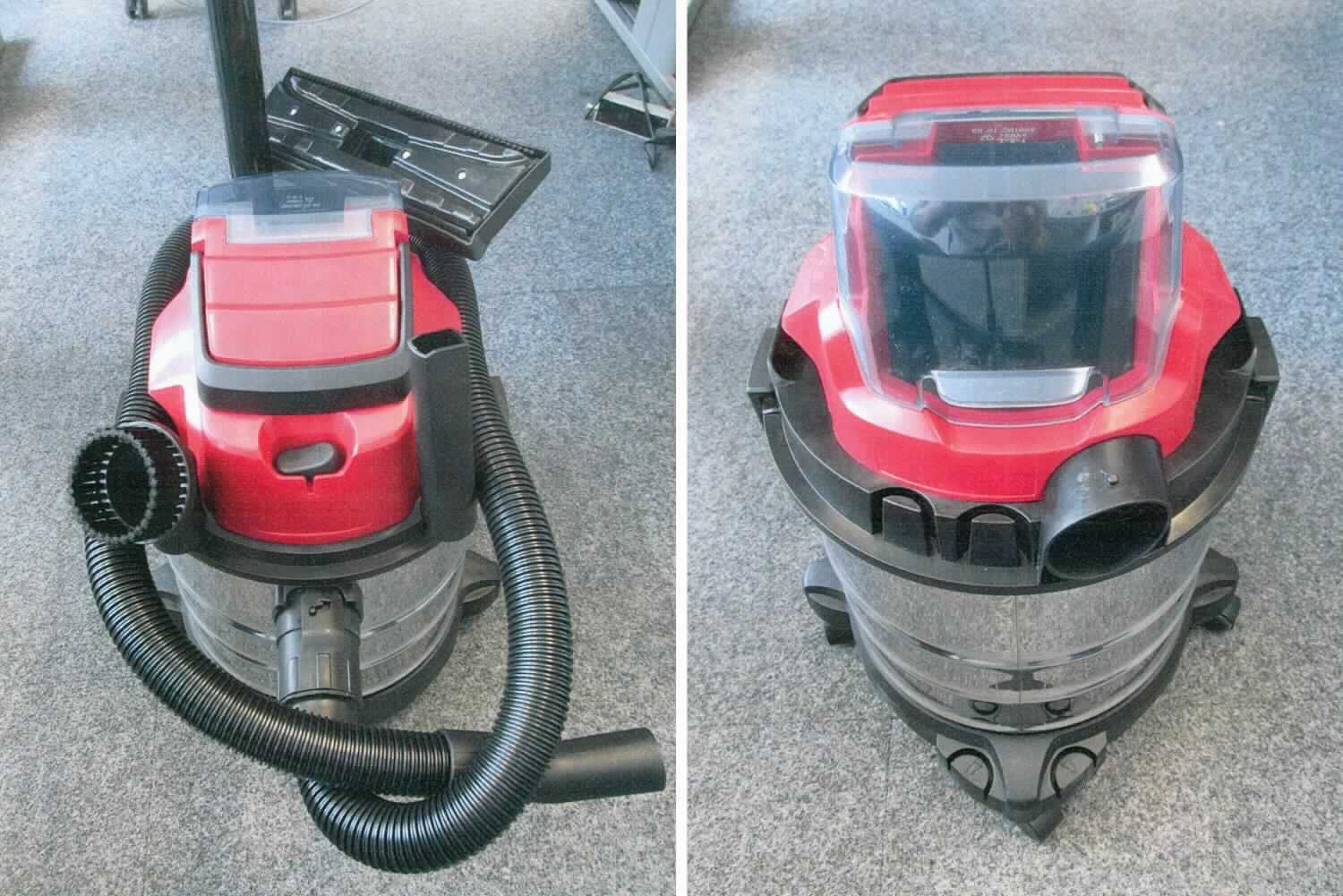 Akku-Nass-Trockensauger (ohne Akku),
- aus einem zylinderförmigen Gehäuse mit eingebautem Elektromotor, Saugrohr, Auffangbehälter, 
  klappbarem Tragegriff, Ein-/Ausschalter und Bodendüse (Abbildung siehe Anlage),
- mit einer Leistung von 230 W und einem Fassungsvermögen des Auffangbehälters von 18 l,
- zum Aufsaugen von nassem und trockenem Schmutz sowie Flüssigkeiten.

"Staubsauger, mit eingebautem Elektromotor, mit einer Leistung von weniger als 1500 W und einem Fassungsvermögen des Staubbehälters von weniger als 20 l, unvollständig - Akku-Nass-Trockensauger"
