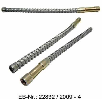 Es handelt sich um vollständig aus Stahl gefertigte, etwa 18,5 cm lange Schläuche, bestehend aus einer sog. Flachbandspirale (maximaler Durchmesser etwa 6 mm), die an einem Ende mit einem verzinkten sog. Stutzen und an anderen Ende mit einer verzinkten "Schutzhülse" mit Lochung ausgestattet ist
Die Erzeugnisse werden als Hydraulikschläuche in Fahrzeugsystemen verwendet.
- Antragstellerangaben -

Abbildung siehe Anlage.

Derartige Erzeugnisse gehören als "Schläuche aus Stahl, auch mit Verbindungsstücken" zur Codenummer 8307 1000 90 des Integrierten Zolltarifs der EG (TARIC).